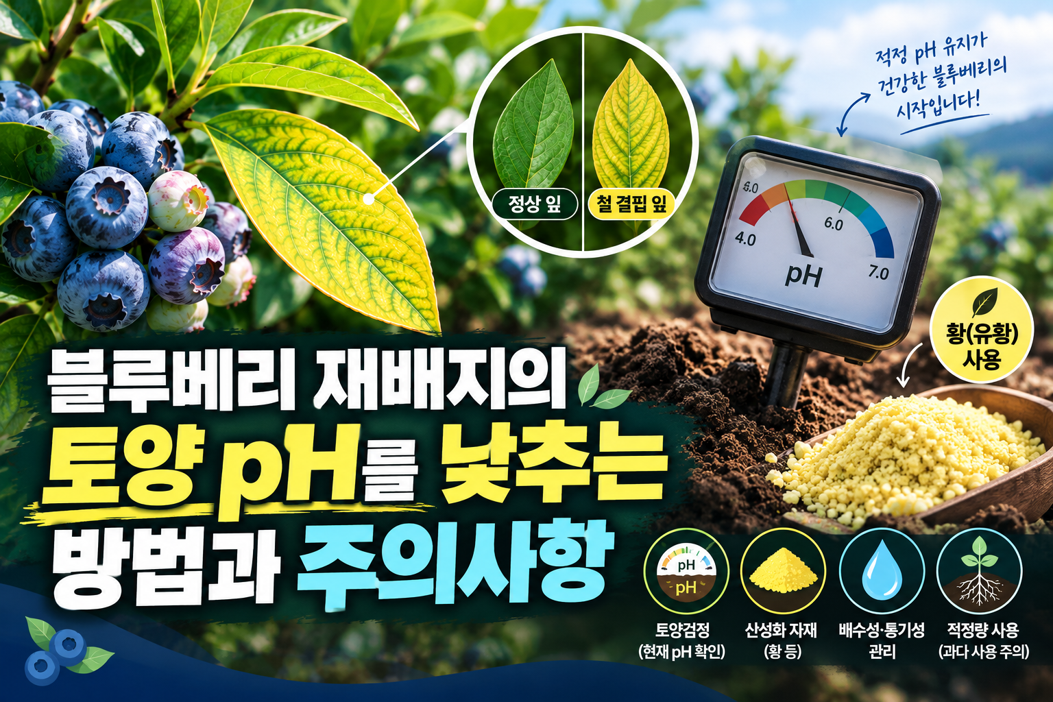 블루베리 재배지의 토양 pH를 낮추는 방법과 주의사항