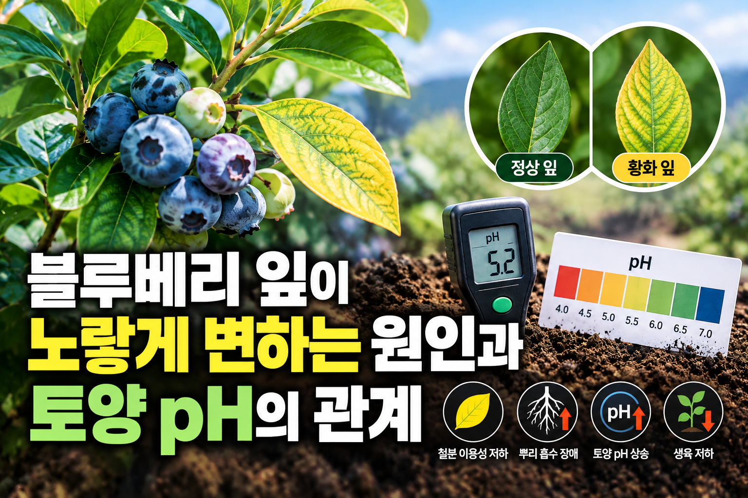 블루베리 잎이 노랗게 변하는 원인과 토양 pH의 관계