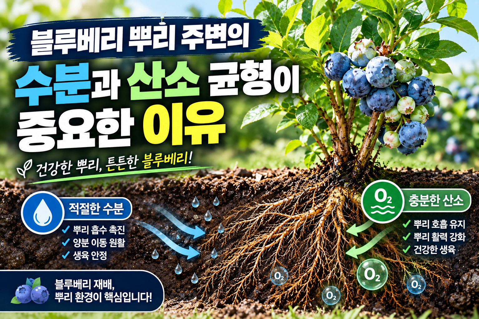 블루베리 뿌리 주변의 수분과 산소 균형이 중요한 이유
