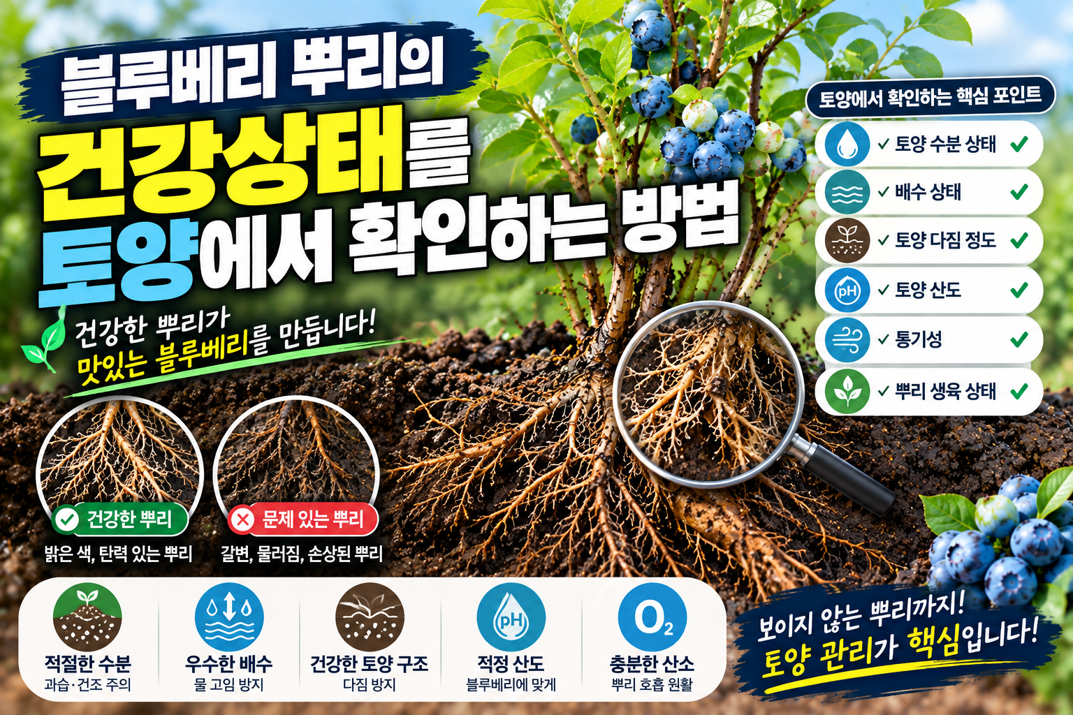 블루베리 뿌리의 건강상태를 토양에서 확인하는 방법