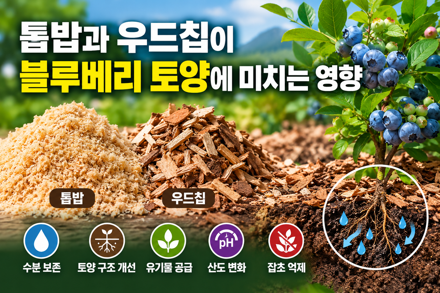 톱밥과 우드칩이 블루베리 토양에 미치는 영향