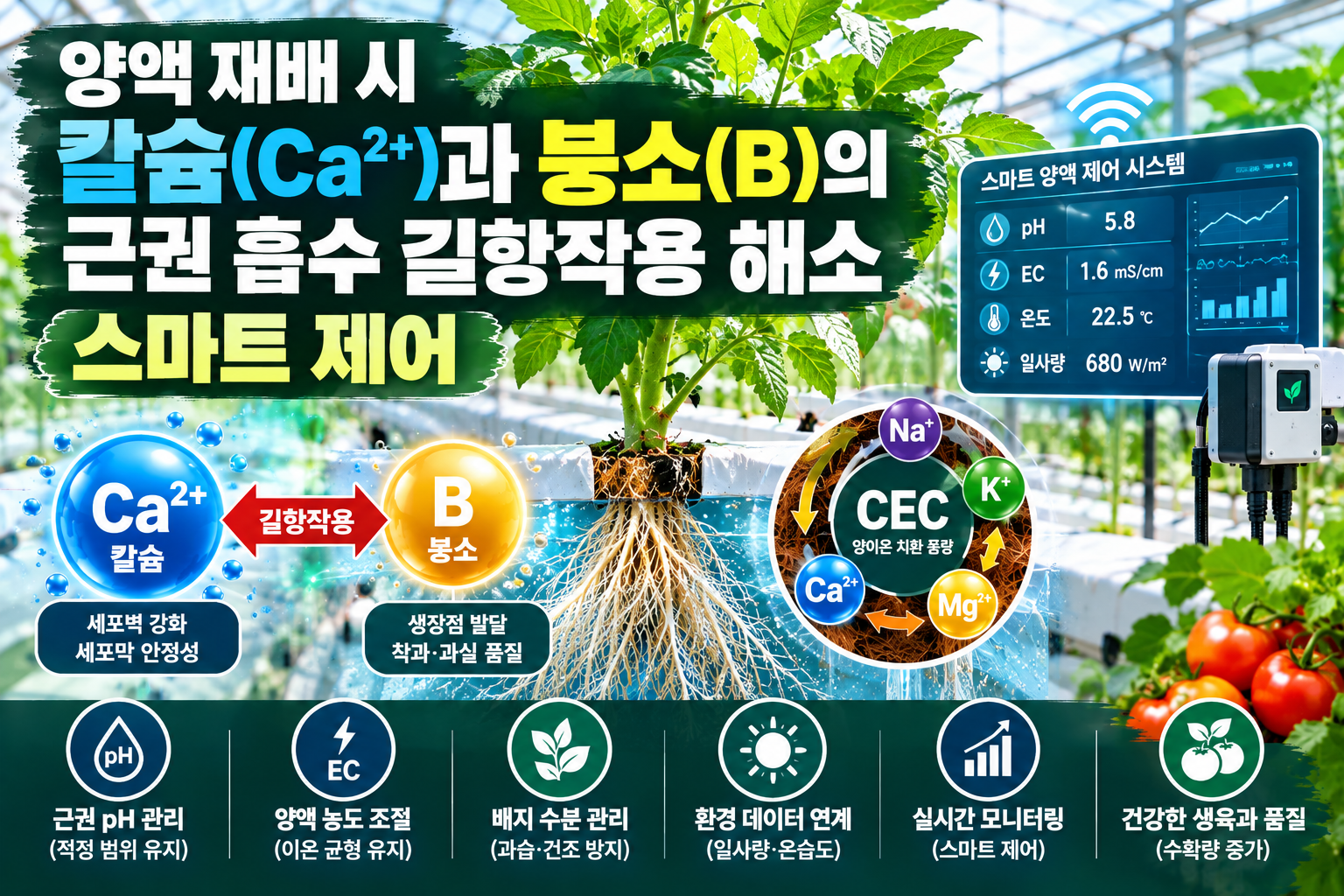 양액 재배 시 칼슘과 붕소의 근권 흡수 길항작용 해소스마트 제어